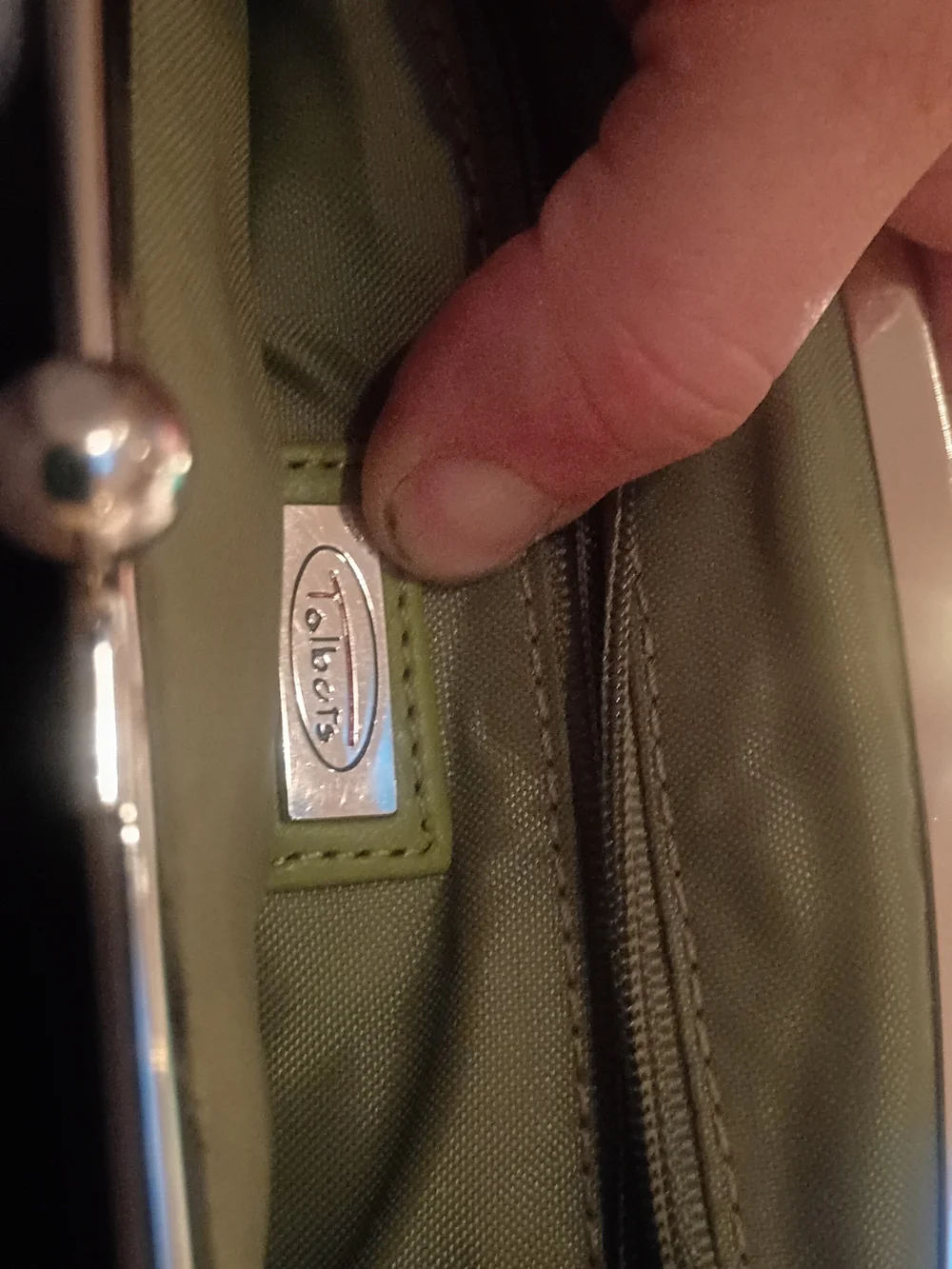 Talbots Olive Green Clutch with Metal Frame